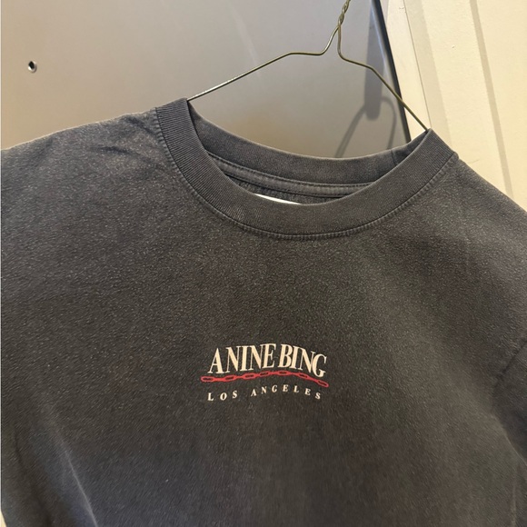Anine Bing Charcoal Tee with Logo - Picture 5 of 11